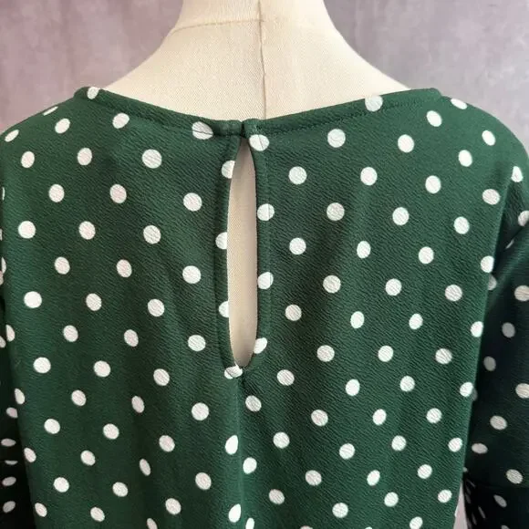 Agnes & Dora White & Green Polka Dot Bell Sleeve Shift Dress Retro Colorful - Picture 8 of 11